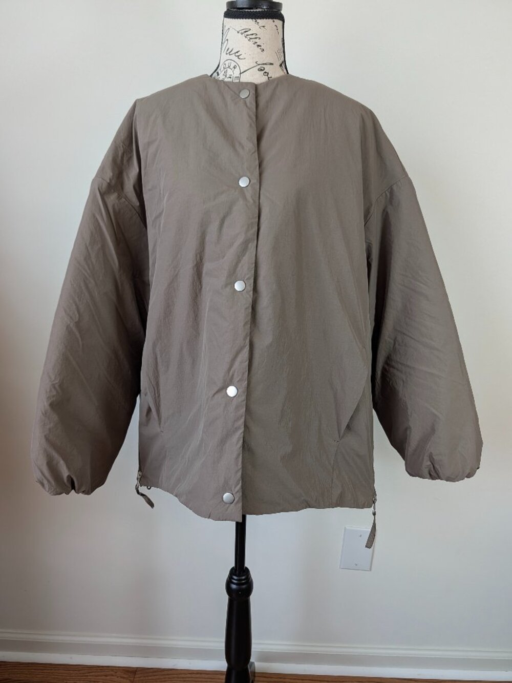 Zara ZW Collection Quilted Jacket NWT Water Repellent Taupe Gray Size M Oversize